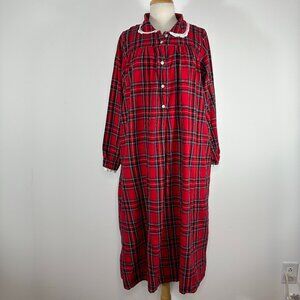 Lanz Of Salzburg Sz Small Nightgown Vintage Flannel Sleepshirt Red Plaid